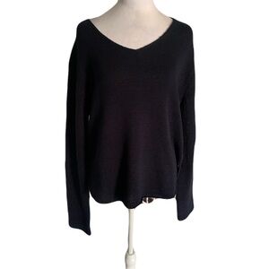 Pura Cashmere Small Navy Blue Knit V-Neck Classic Casual Minimalist Swester